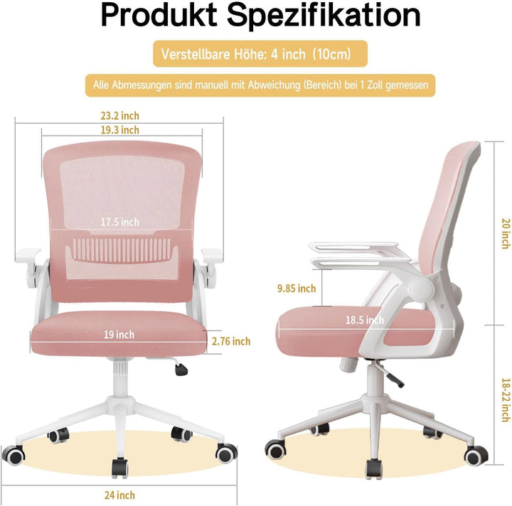 naspaluro Bürostuhl mit Hochklappbare Armlehnen, Schreibtischstuhl Ergonomisch, Drehstuhl mit Netzbe