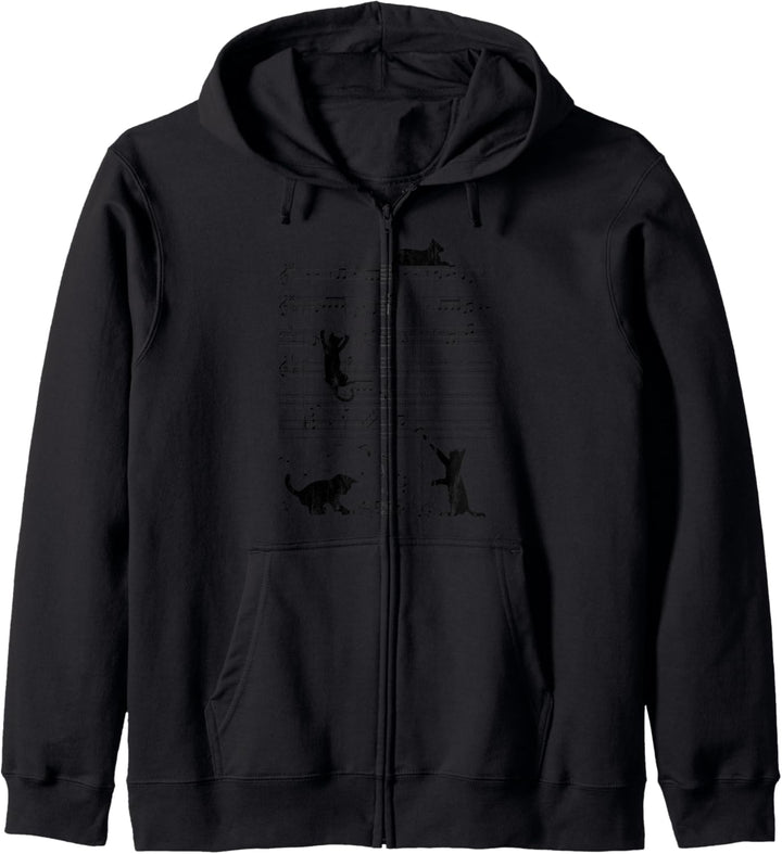 Niedliche Katze Musiknote Vintage Noten Musiker Kapuzenjacke