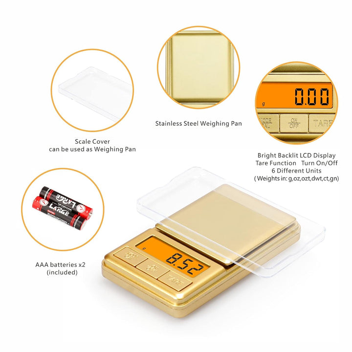 UNIWEIGH Mini-Taschenwaage, 100 g/0,01 g, digitale Gramwaage mit Abdeckung, kleine Reise-Unzen-Waage