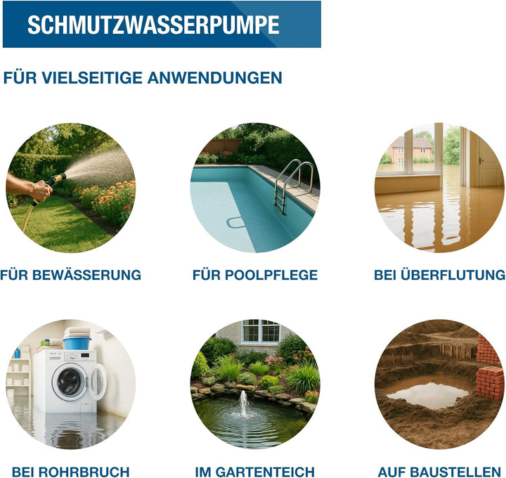 HYUNDAI Schmutzwasser-Tauchpumpe TP10019D | 1000 W, Fördermenge 19.500 l/h, | Eintauchtiefe: max. 7
