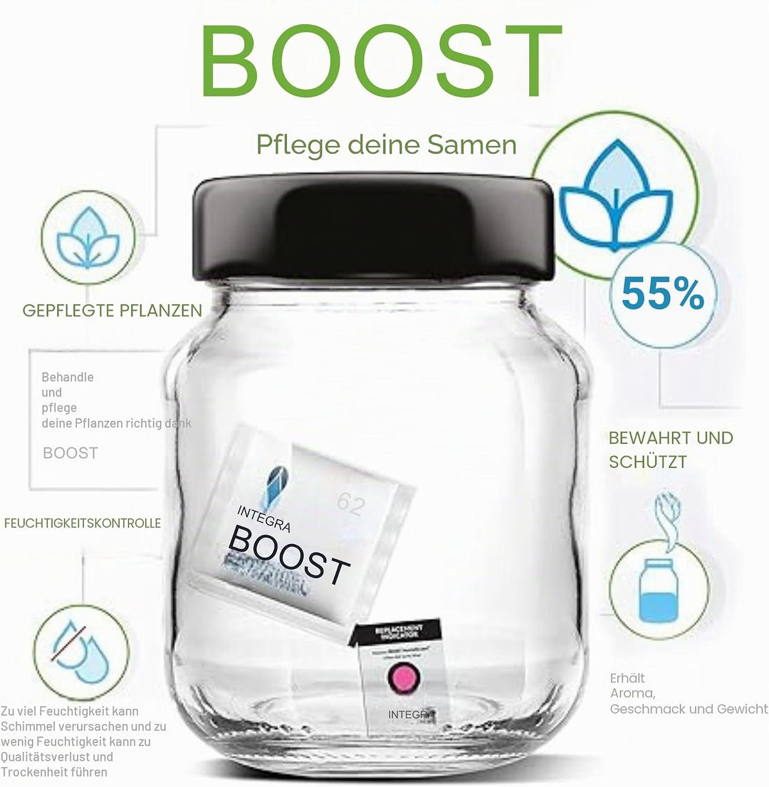 GROWMANIA Integra Boost 55 % - 4 Stück à 67 g Feuchtigkeitsregler - 2-Wege-Luftbefeuchter mit Versch