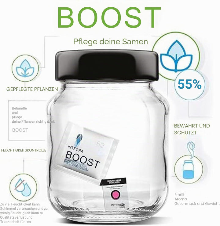 GROWMANIA Integra Boost 55 % - 4 Stück à 67 g Feuchtigkeitsregler - 2-Wege-Luftbefeuchter mit Versch