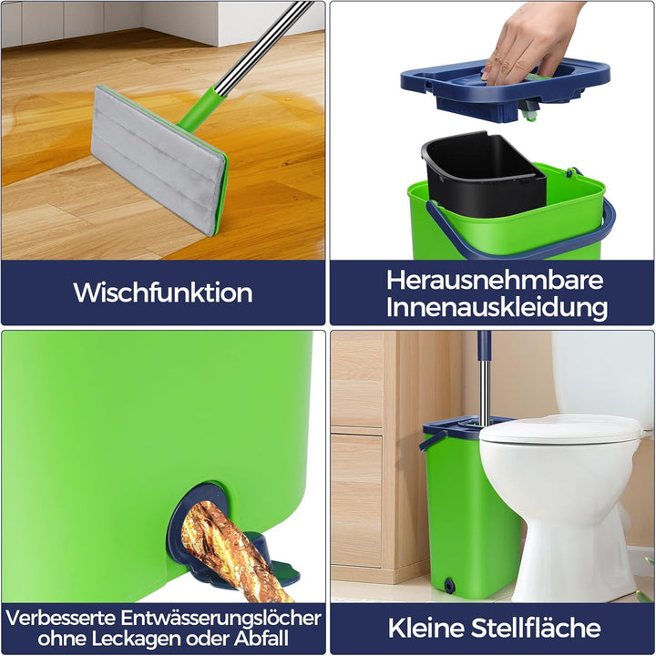 MASTERTOP Wischmopp Set mit Eimer, Bodenwischer und Eimer mit Auswringfunktion, Nass- und Trockenmop
