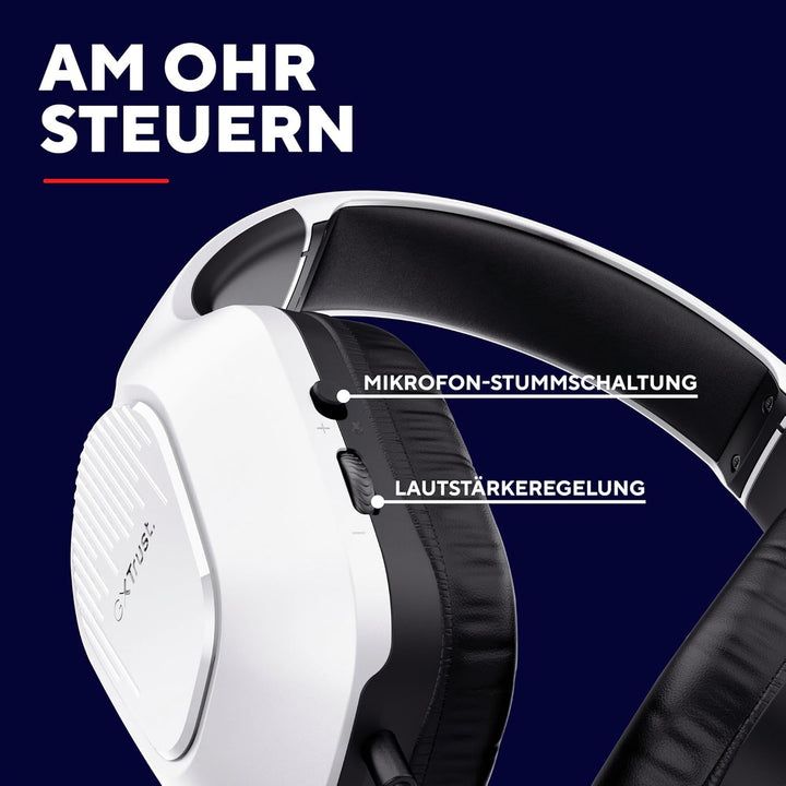 GXTrust Zirox Leichtes Gaming Headset für PlayStation 5, Weiss | 50-mm-Treiber, 1,2 m Kabel, Hochkla