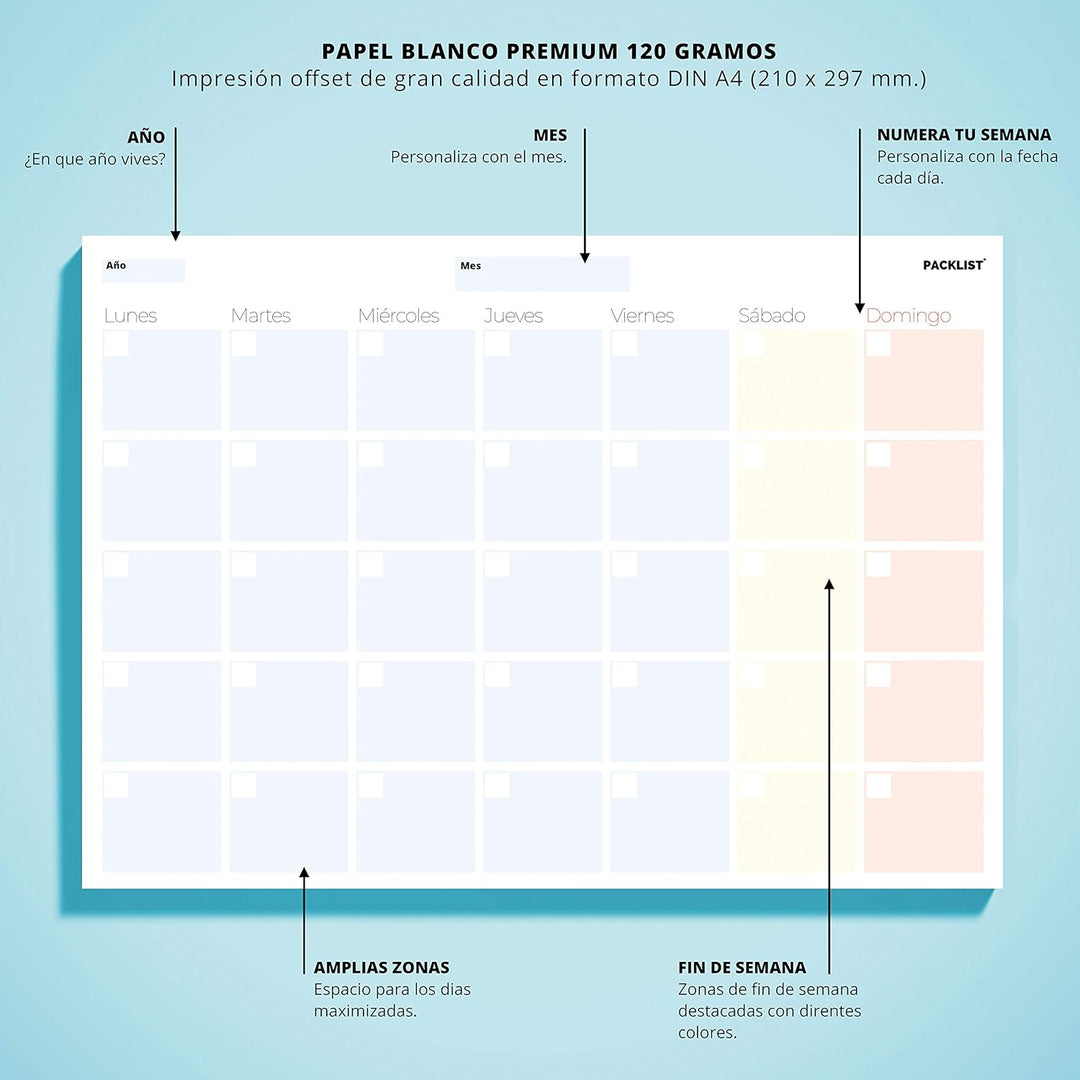 Planificador Semanal + Planificador Mensual - Pack de 2 planners Organizador A4, Planning de Escrito