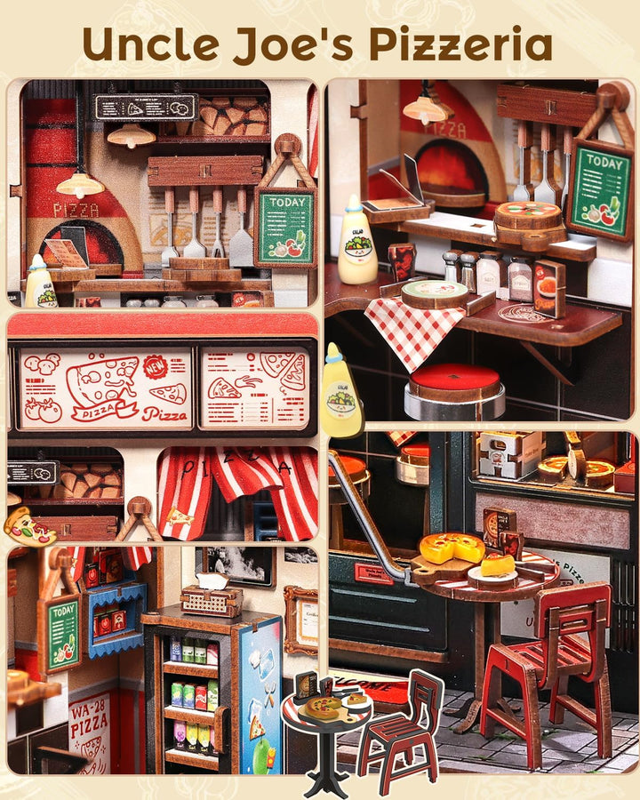 CUTEBEE Book Nook Kit - DIY Miniaturhaus Bausatz (Pizzeria-Szene) mit LED-Beleuchtung, Retro Bücherr