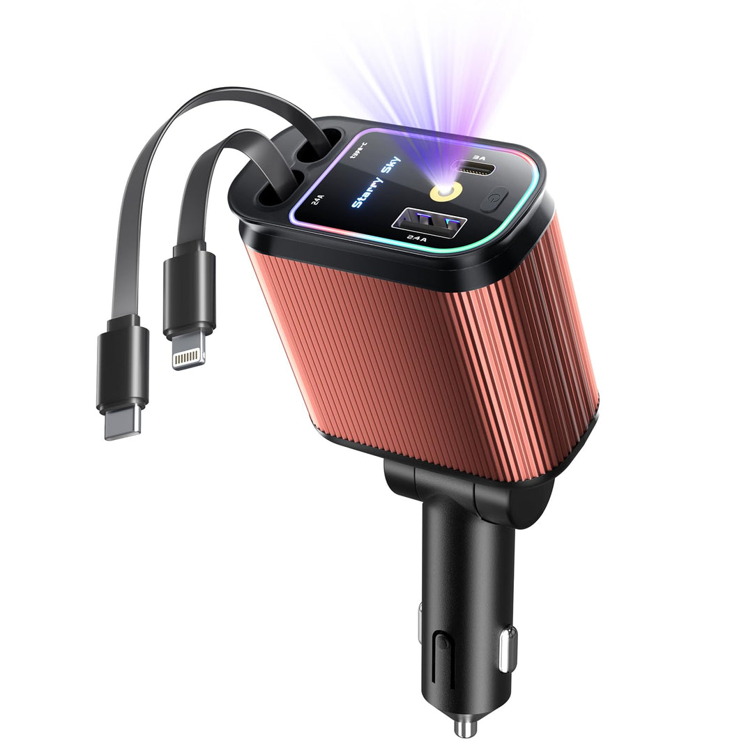 4 in 1 Zigarettenanzünder USB C 69W Auto Ladegerät Adapter, Einziehbares Sternenhimmel Auto Zubehör,