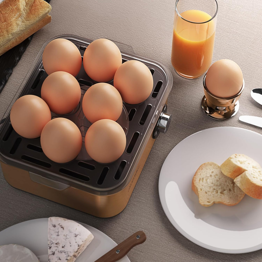 Arendo - Eierkocher Edelstahl für 1 bis 8 Eier - Egg Cooker - 500 W – Kontroll Leuchte – Drehregler