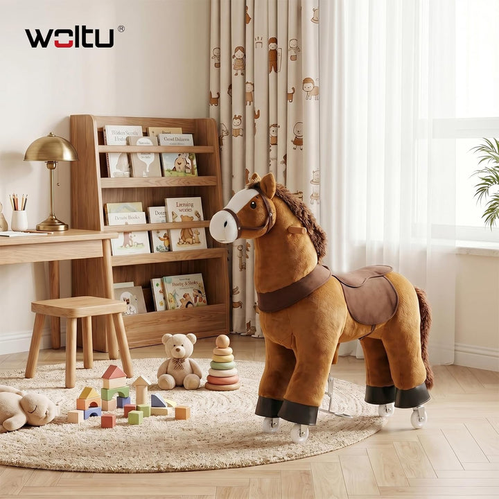 WOLTU Stehpferd auf Rollen, Reitpferd mit Klangfunktion für Kinder ab 4 Jahren, Plüschpferd zum Sitz
