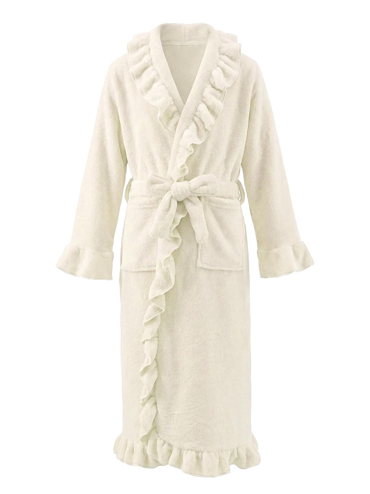 JiAmy Kinder Flanell-Bademantel mit Rüschen Warmer Fleece Hausmantel im Eleganten Stil für Mädchen B