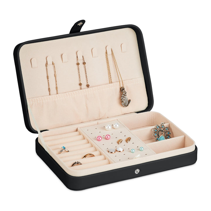 Relaxdays Schmuckkästchen, Schmuckaufbewahrung, Ringe, Ohrringe & Ketten, Reise Schmucketui, HBT 4,5