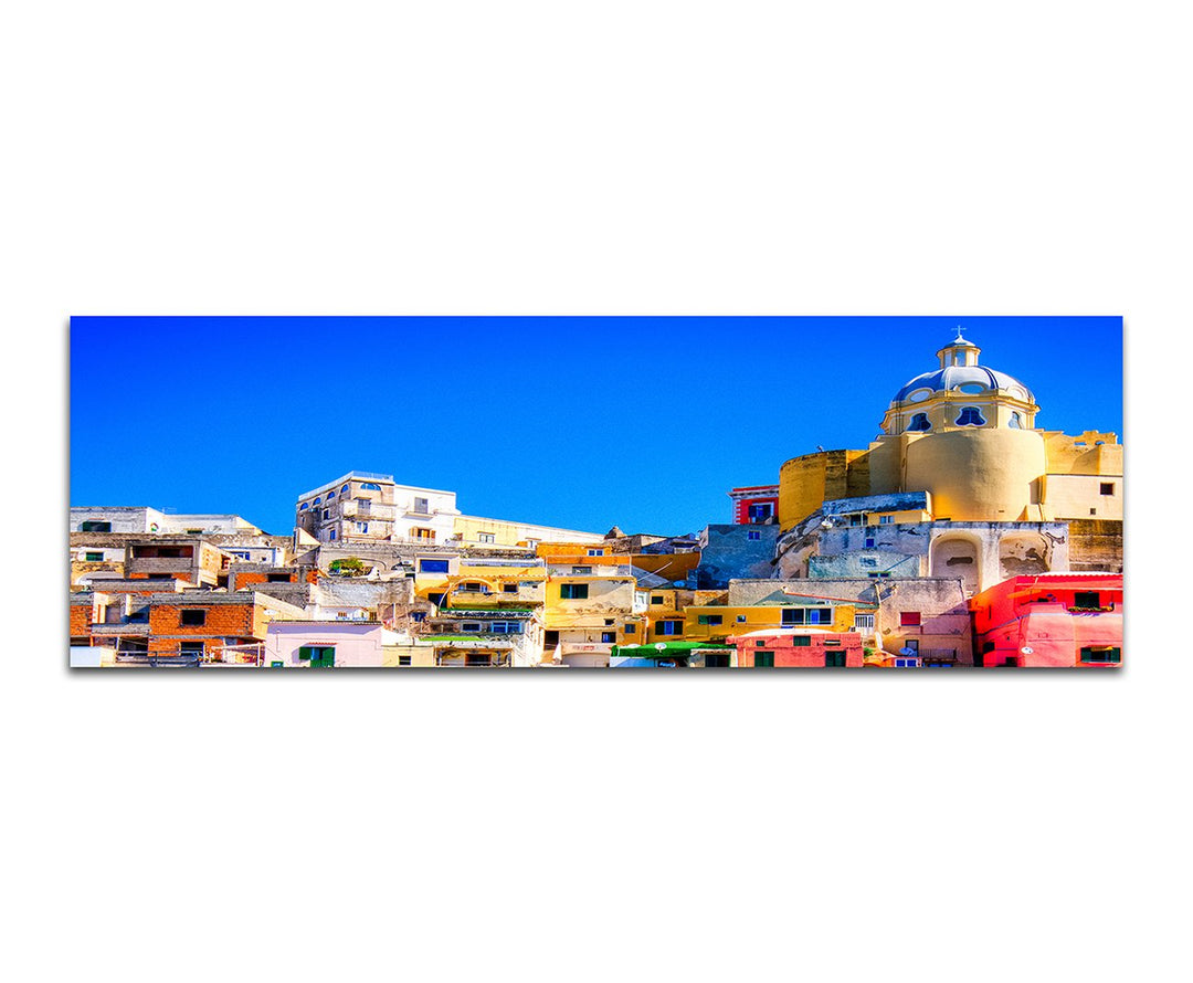 Paul Sinus Art Panoramabild auf Leinwand und Keilrahmen 150x50cm Italien Neapel Häuser Wasser Boote