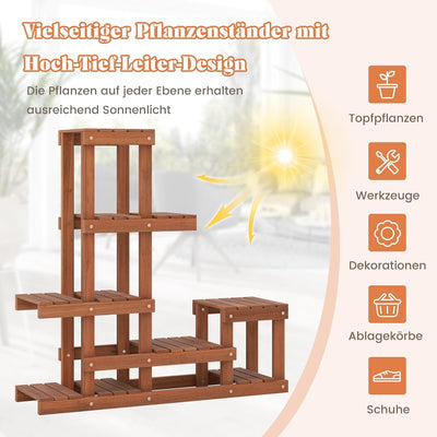 COSTWAY Pflanzenregal mit 6 Ebenen, Blumenregal Holz, Blumenständer, Blumentreppe, Pflanzentreppe, H