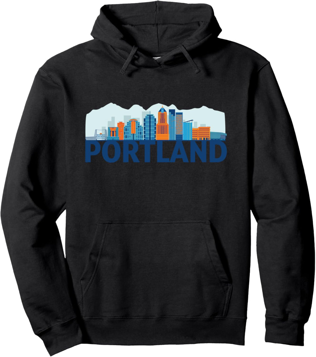 Portland Oregon USA City Skyline Silhouette Umrissskizze Pullover Hoodie