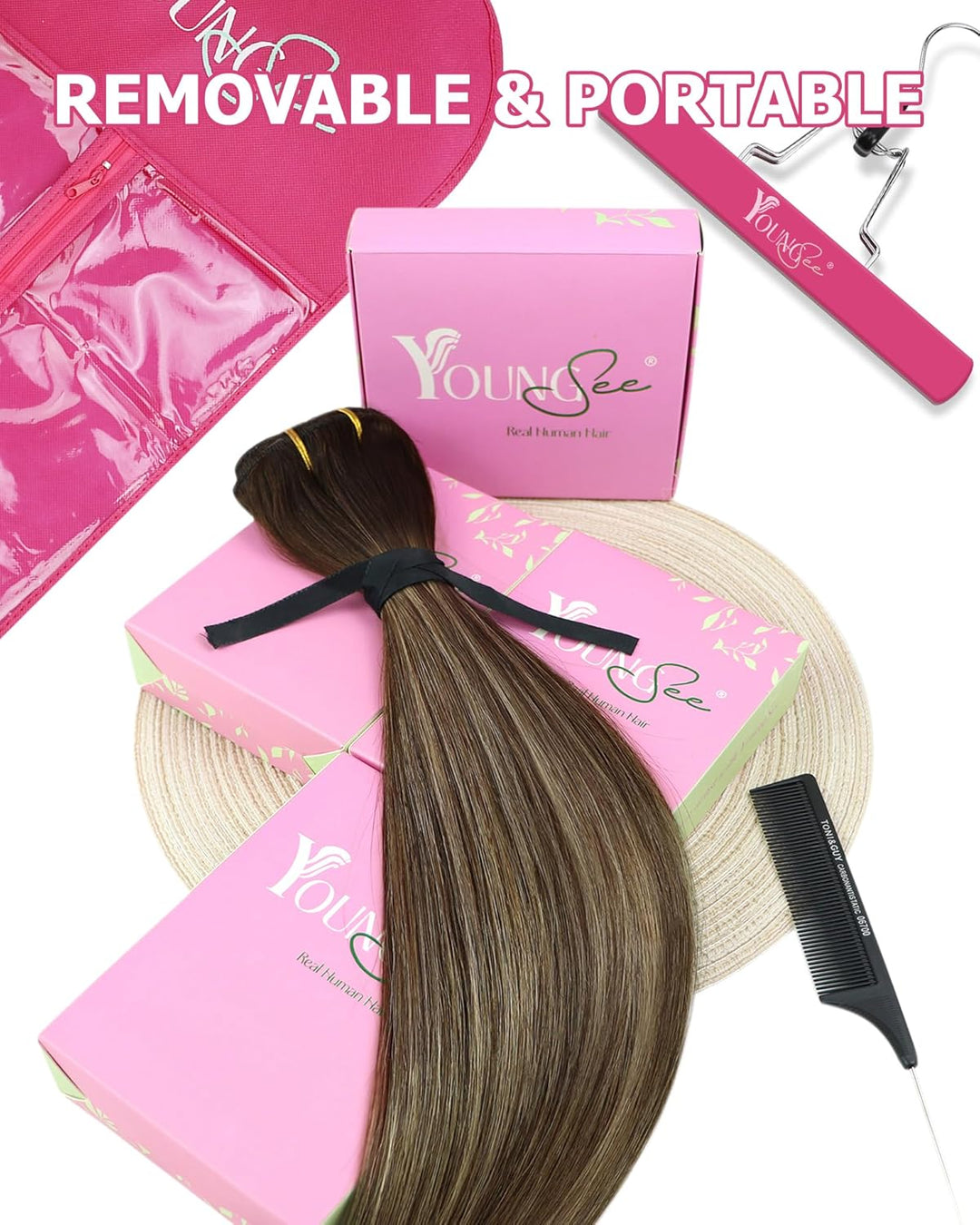 YoungSee Clip in Extensions Echthaar Ombre 30cm Echthaar Extensions Clip Dunkelbraun Balayage Karame