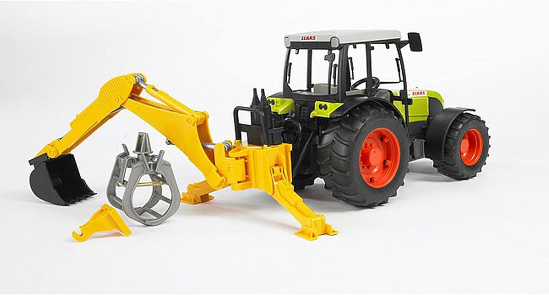 bruder 02338 - Zubehör Heckbagger mit Greifer & Schaufel - 1:16 Traktor Zubehör, Anhänger, Forstwirt