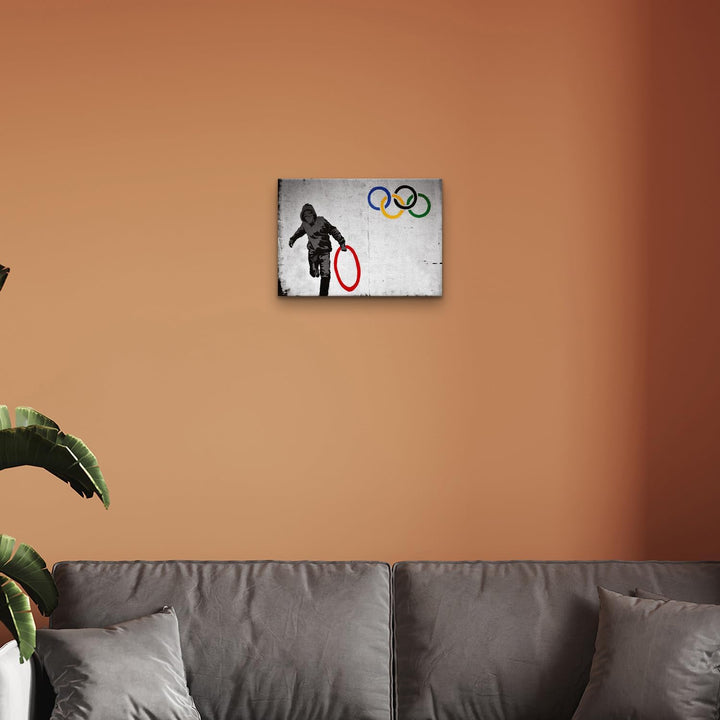Giallobus - Gemälde - Banksy - - Standardleinwand - 50x35-11 - Olympischer Kreis - Bereit zum Aufhän