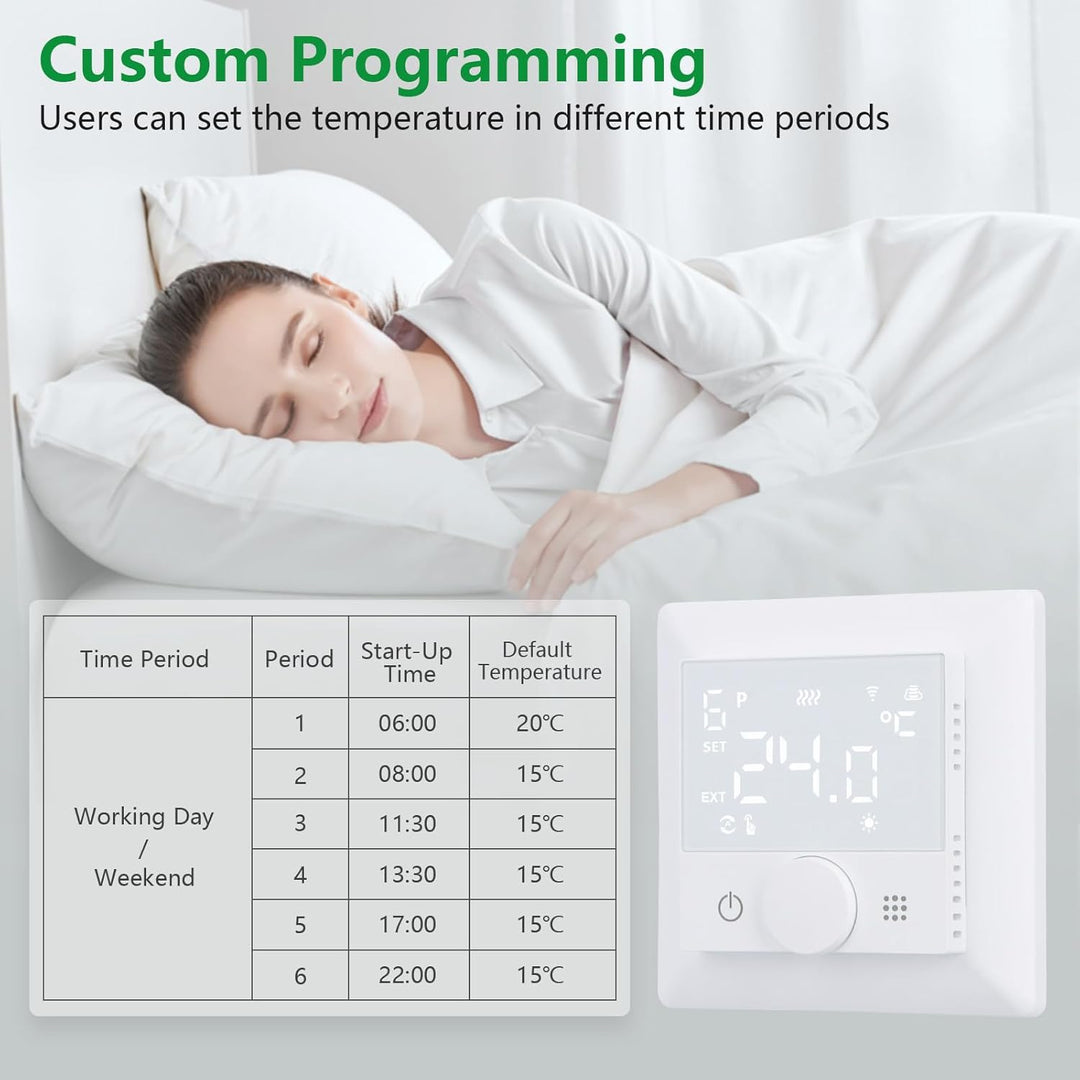Wengart WLAN-Heizthermostat WG510,Drehen zum Einstellen der Temperatur, Heiz- und Kältemodi einstell