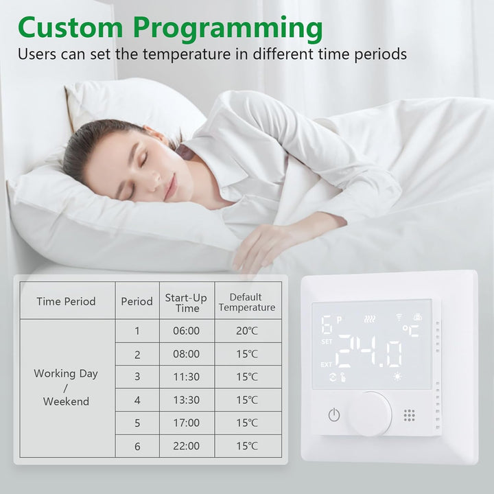 Wengart WLAN-Heizthermostat WG510,Drehen zum Einstellen der Temperatur, Heiz- und Kältemodi einstell