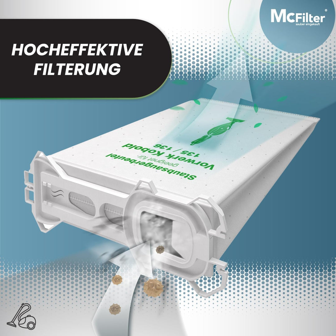 McFilter | 18 Staubsaugerbeutel geeignet für Vorwerk Kobold 135 136 135SC VK 135 und VK 136 Staubsau