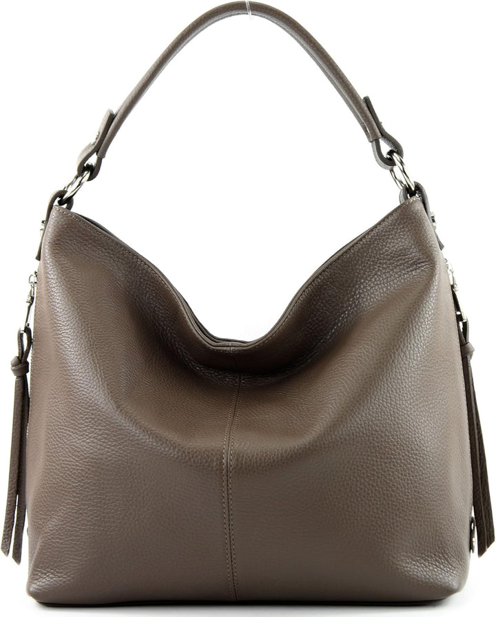 modamoda de Damen Schultertasche, Leder T160 T160 Blassbraun, T160 Blassbraun