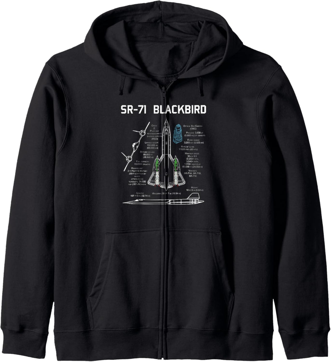 SR-71 Blackbird Specs T Shirt T-Shirt Kapuzenjacke