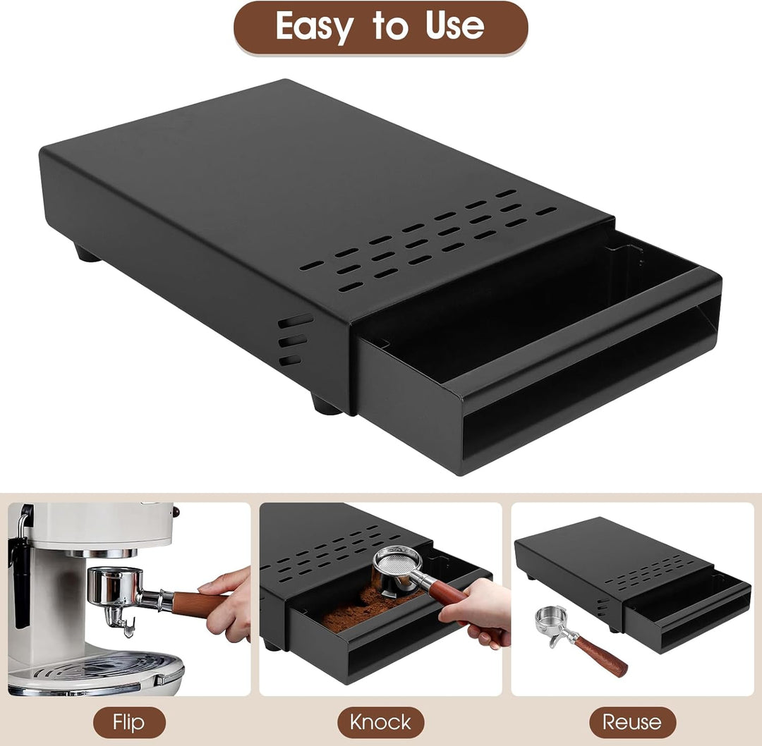 Wakects Kaffee-Klopf-Box-Behälter, Edelstahl-Gummi-Kaffeemehl-Klopf-Box-Rest-Pulver-Eimer-Schublade