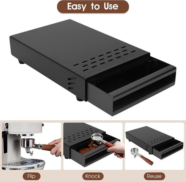 Wakects Kaffee-Klopf-Box-Behälter, Edelstahl-Gummi-Kaffeemehl-Klopf-Box-Rest-Pulver-Eimer-Schublade