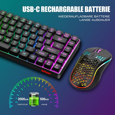 RedThunder K84 Kabelloses Gaming Tastatur und Maus Set, QWERTZ DE Layout, Wiederaufladbare Kompakte,