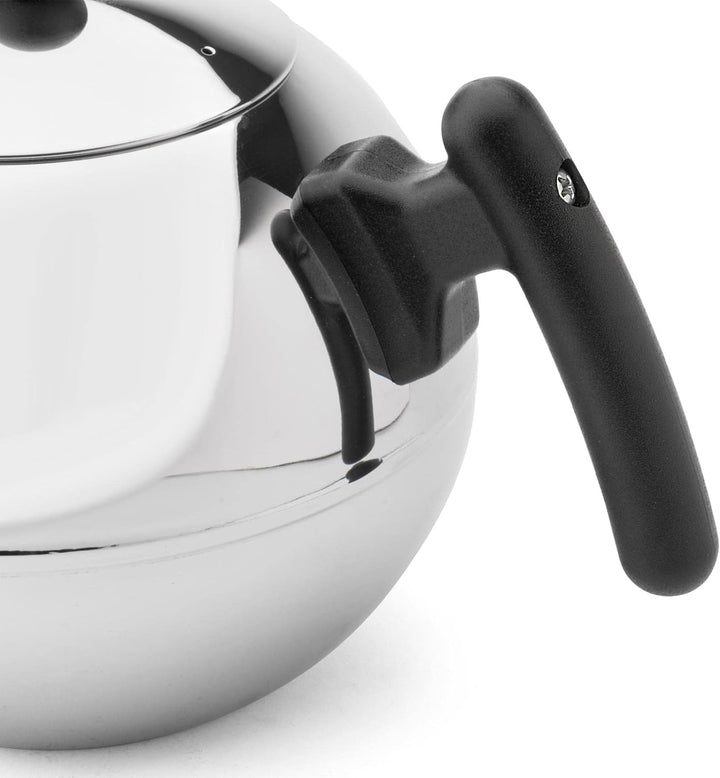 Teekanne Edelstahl Set glänzend 1.2 Liter Griff schwarz doppelwandig mit Teefilter-Sieb