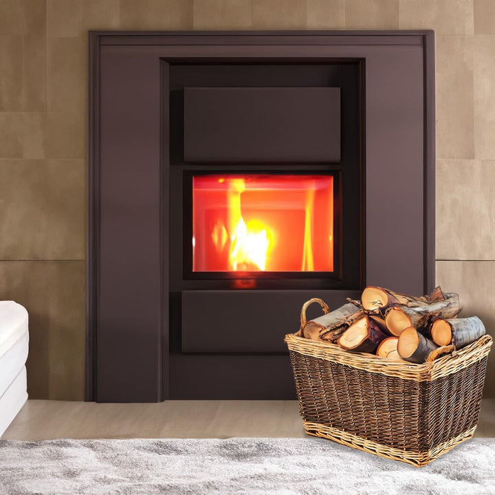 Kobolo Holzkorb aus Weide | Korb für Feuerholz mit Juteeinsatz | 63x37x42cm | zweifarbig braun beige