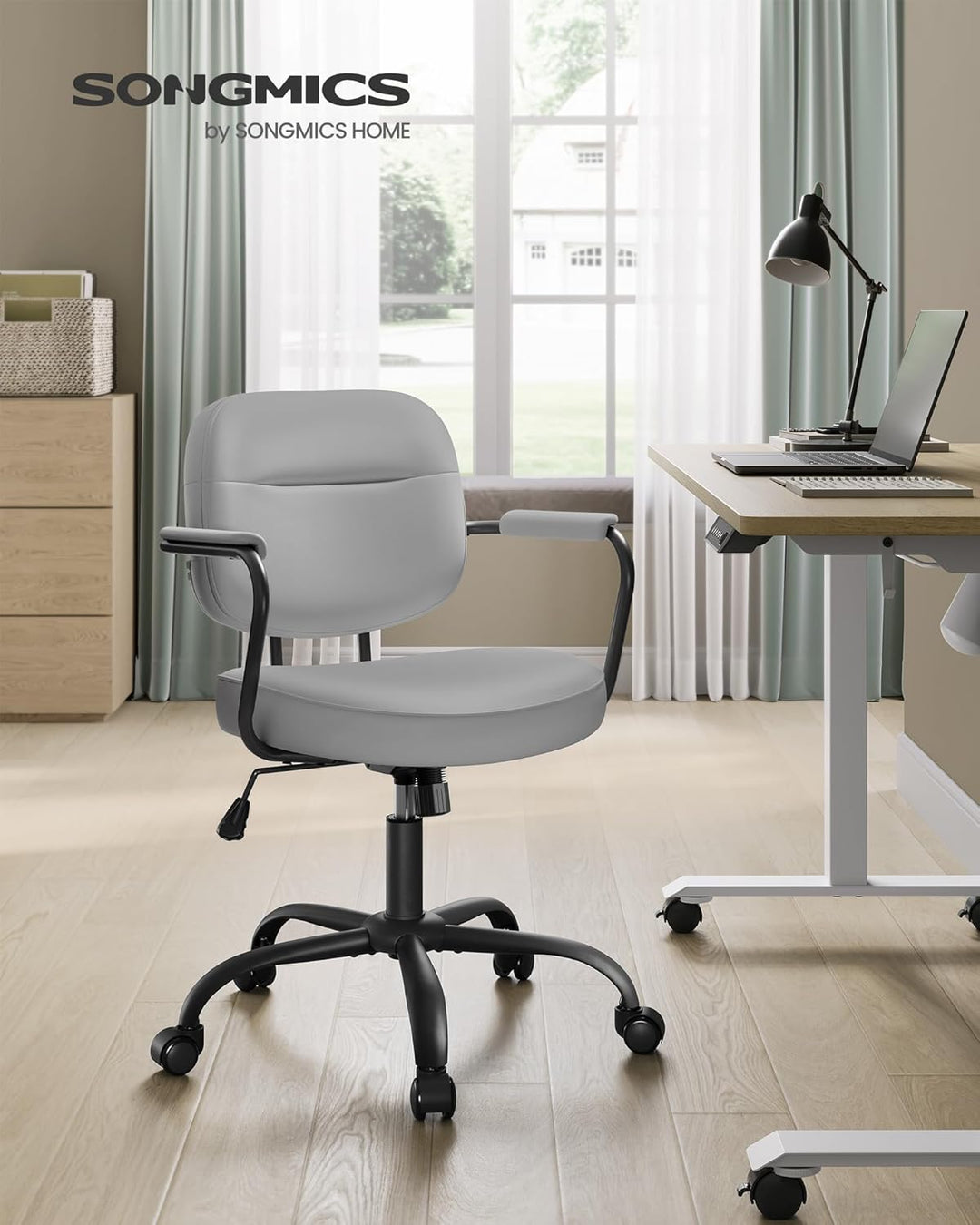 SONGMICS Homeoffice-Stuhl, Schreibtischstuhl, Schminkstuhl, PU, Drehstuhl, ergonomischer Bürostuhl,