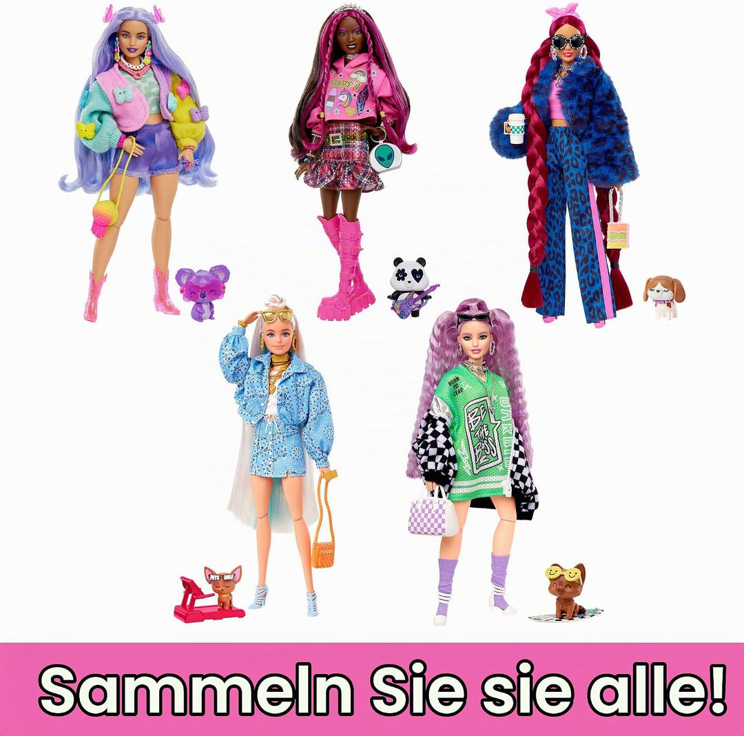 Barbie-Puppe mit Panda, Barbie Extra, Kinderspielzeug, Kleidung und Accessoires, brünettes Haar mit