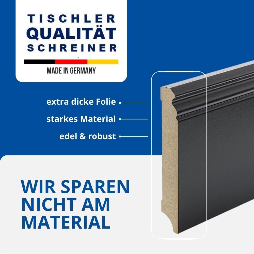REESE | Sockelleisten | Berliner Profil | SCHWARZ MDF | 120mm - 5 Stück / 11,5lfm 5 Stück / 11,5lfm