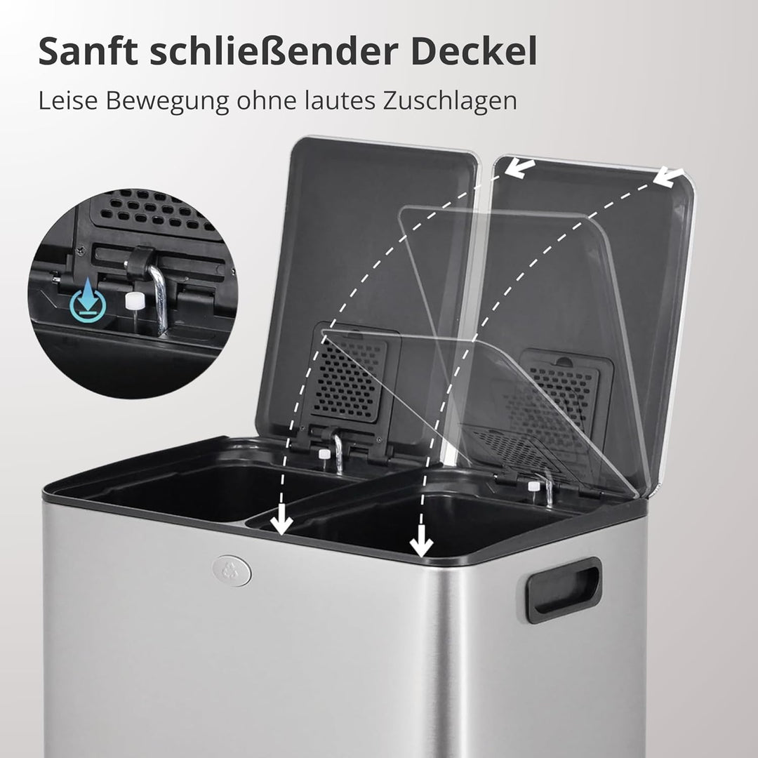 Mülleimer Küche, 2 x 15 L, Mülltrennsystem 2 Fächer, Doppel-Mülleimer aus Edelstahl, Anti-Fingerabdr