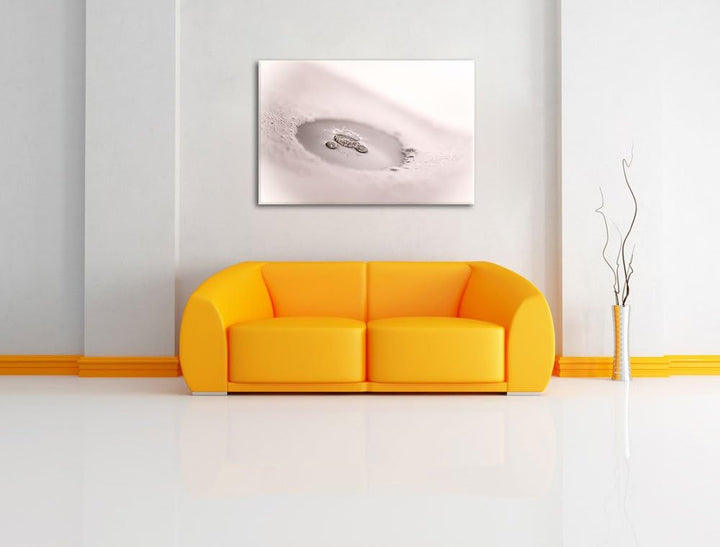 Pixxprint Wassertropfen im Schaum auf Leinwand, XXL riesige Bilder fertig gerahmt mit Keilrahmen, Ku