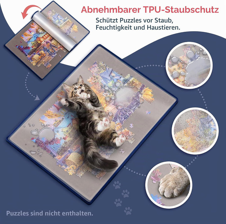Tektalk Puzzlebrett mit 6 Farbsortiertabletts – tragbare Puzzlematte mit rutschfester Oberfläche, st