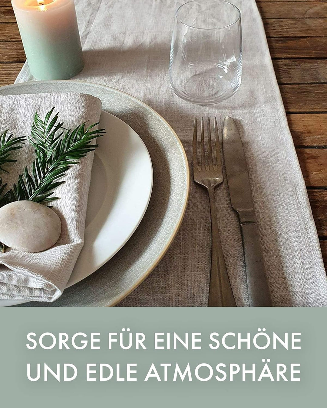 Farnberg Premium Tischläufer aus Leinen - Moderne Tischdeko für Küchentisch, Esstisch - Tischband -