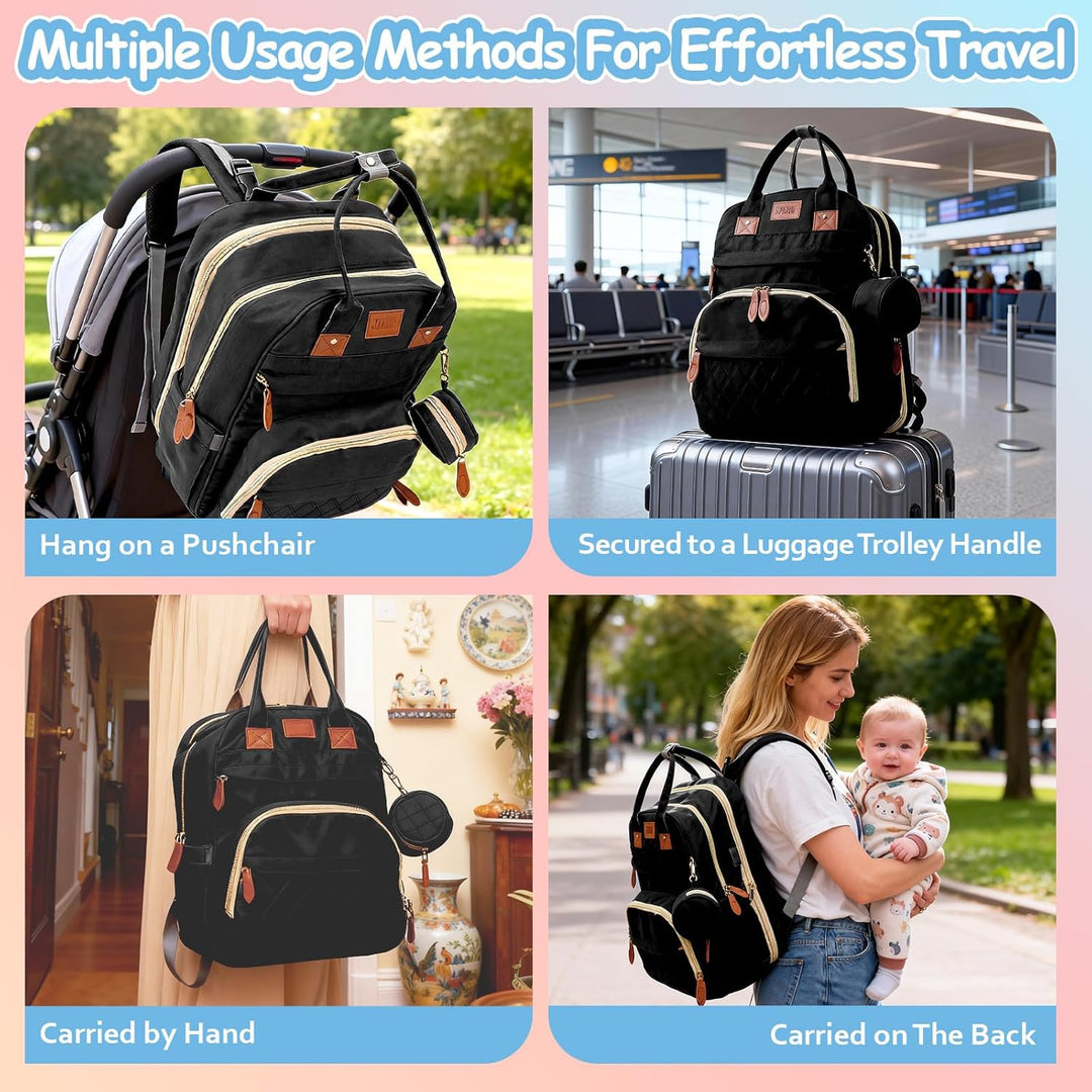 Wickeltasche Rucksack，Wickelrucksack Gross，Multifunktional Diaper Bag mit Mobiler Wickelauflage，Wass