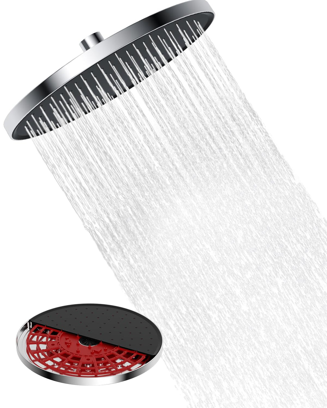 Hibbent Selbstreinigende regendusche duschkopf, Fester duschkopf regendusche 10 Zoll, Runder Regendu