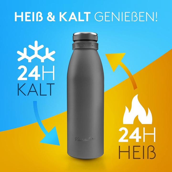 Vezato Trinkflasche Edelstahl - BPA-freie Isolierflasche 1 Liter - Auslaufsichere Wasserflasche mit