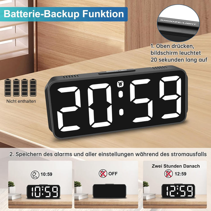 Wecker Digital Ohne Ticken wecker für Kinder Kleiner Uhr Lautstärke und Helligkeit Einstellbar Snooz