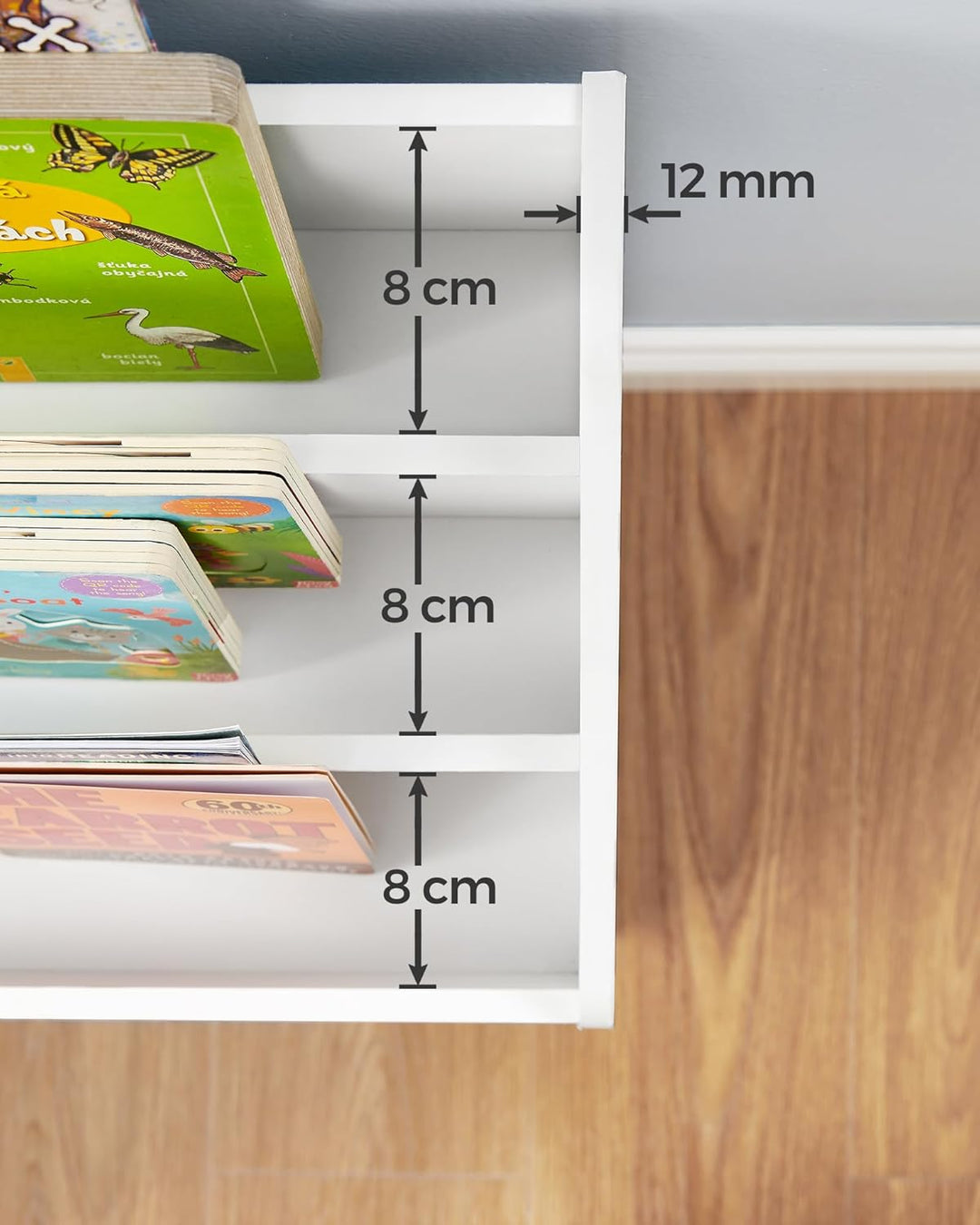 SONGMICS Spielzeugregal, Bücherregal für Kinder, Kinderzimmerregal mit 3 Fächern und herausziehbarer