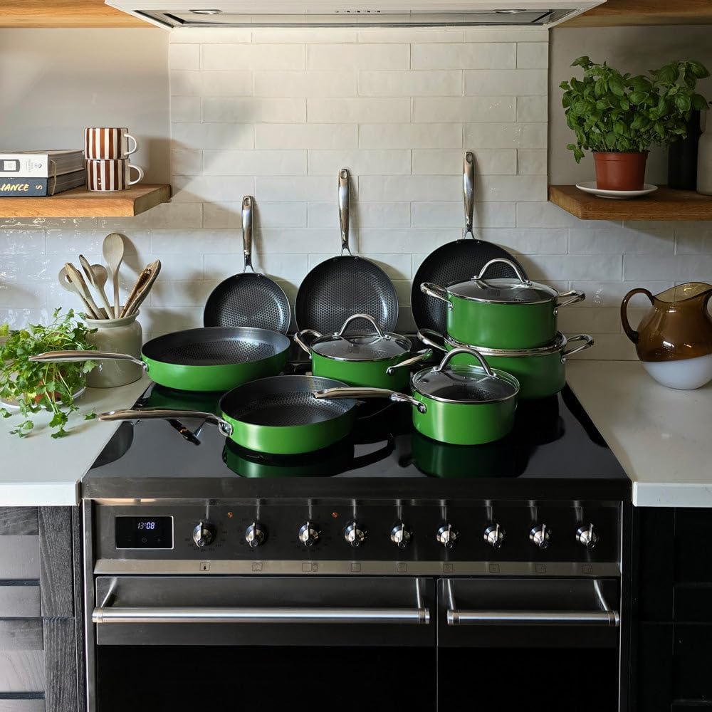 Cook & Pan - Go Green Honey Topfset und Pfannenset 9-teilig-Induktionsgeeignet-PFAS frei Wabenstrukt