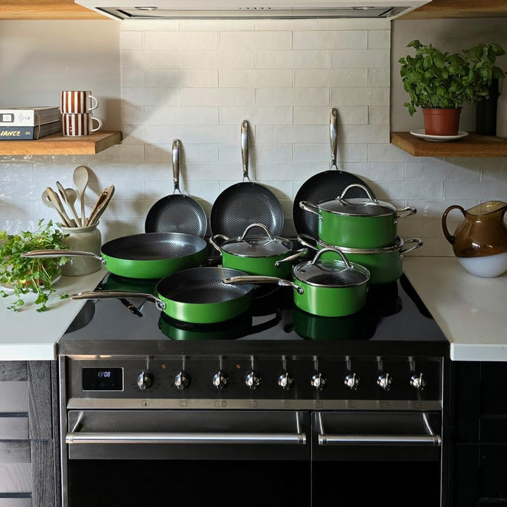 Cook & Pan - Go Green Honey Topfset und Pfannenset 9-teilig-Induktionsgeeignet-PFAS frei Wabenstrukt