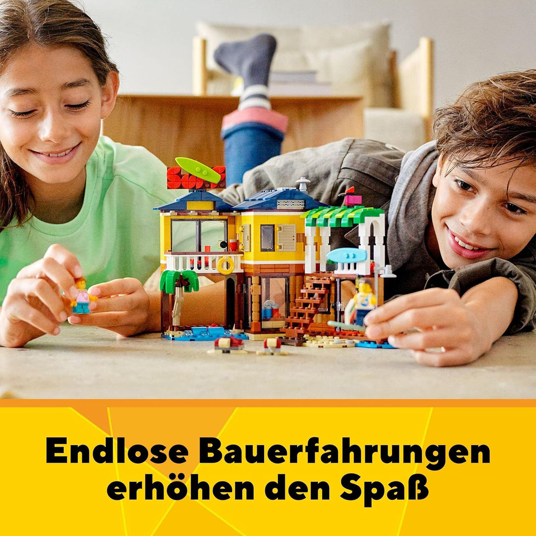 LEGO 31118 Creator 3-in-1 Surfer-Strandhaus, mit Leuchtturm, Poolhaus, Tier-Figuren wie Delfin und S