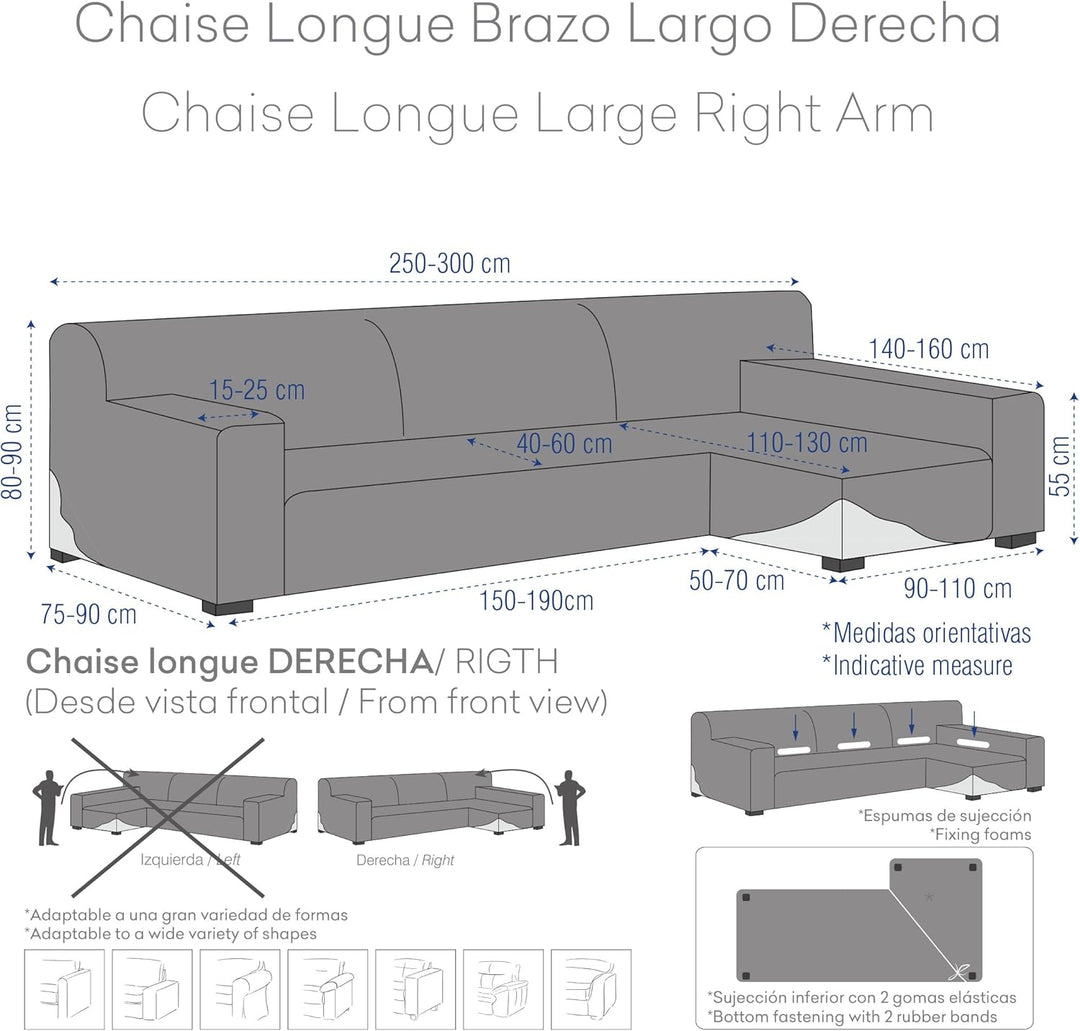 Eysa elastisch sofa überwurf chaise longue rechts, frontalsicht, Polyester-Baumwolle, 00-ecru, 250-3