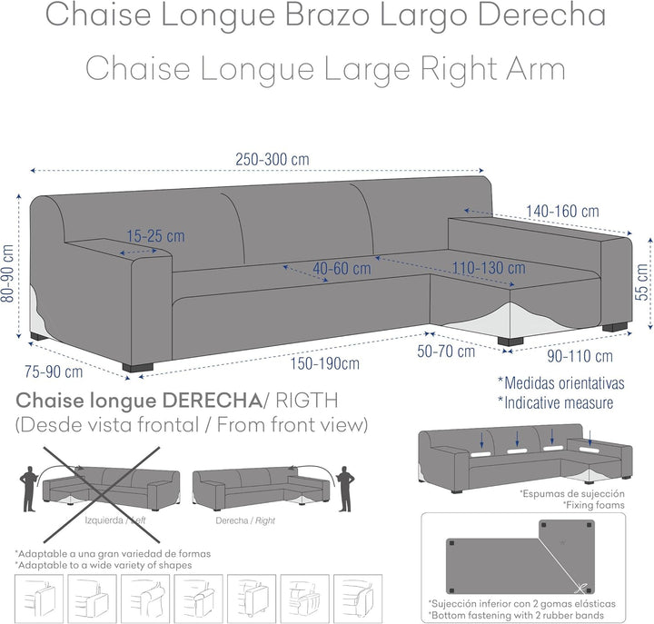 Eysa elastisch sofa überwurf chaise longue rechts, frontalsicht, Polyester-Baumwolle, 00-ecru, 250-3
