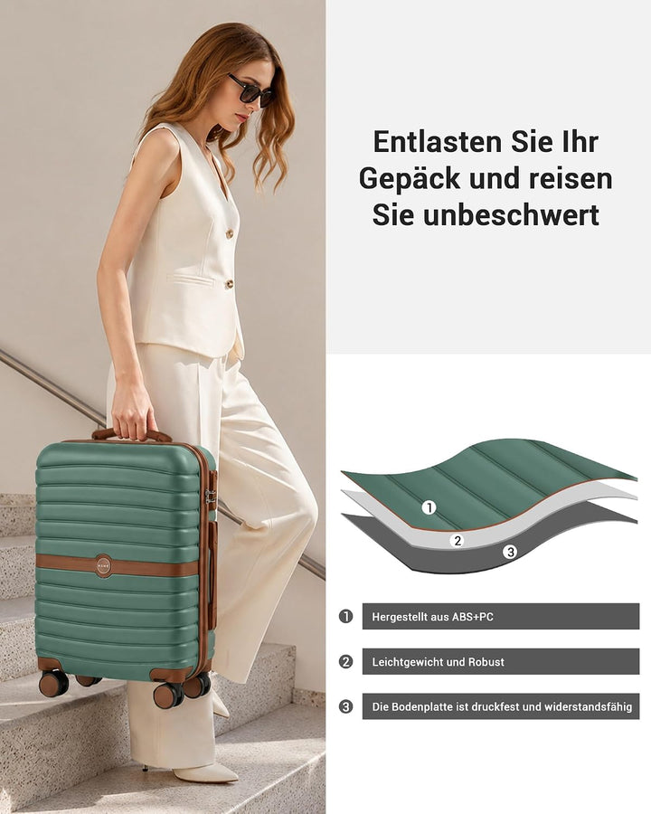 KONO Koffer Reisekoffer Trolley Kofferset 3 Teilig von ABS+PC Hartschalenkoffer mit Zwillingsrollen