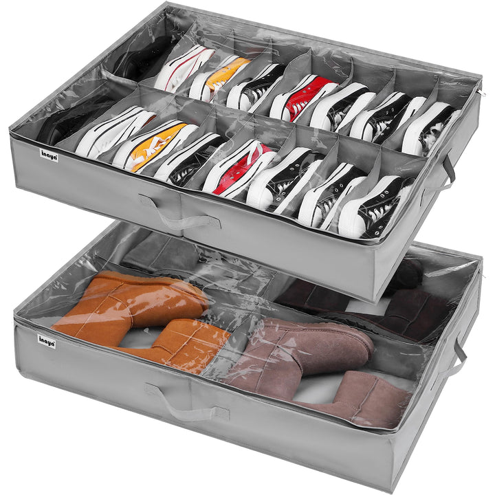 Unterbett-Kommode für Schuhe Aufbewahrung 2 Stück, Schuh Aufbewahrungssysteme mit 16+4 Fächern, Unte